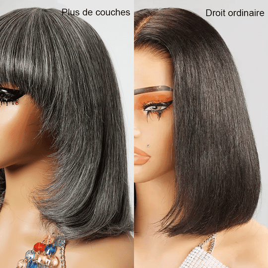 Glueless Couleur Couche Sel & Poivre Bob Perruque Sans Colle Lisse - SHINE HAIR