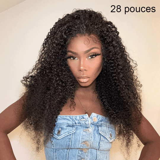 Populaire 7x5 13x4 Glueless Nœuds Pré-blanchis Kinky Curly Perruque Sans Colle 250%Densité - SHINE HAIR