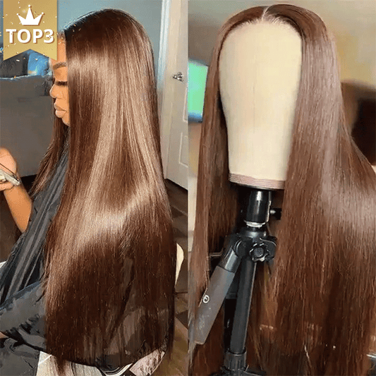 9x6 Perruque Sans Colle Couleur Brun Chocolat Straight Cheveux Humains